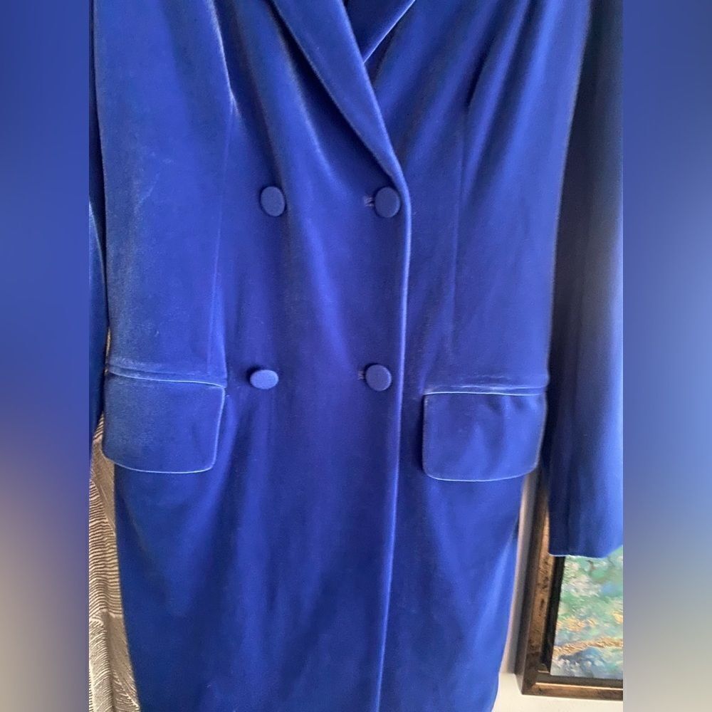 EXPRESS Blue Velvet Double Breasted Button Blazer Jacket Mini Dress Sz Small NEW - Picture 3 of 15